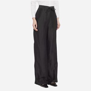 FRAME Wide Leg Linen Blend Trousers High Rise Black Size 8